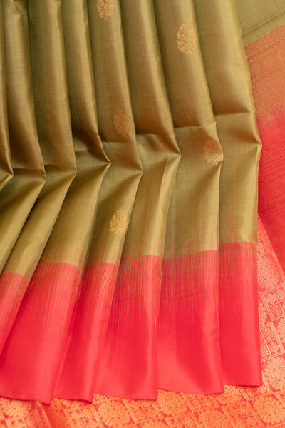 Elaichi green and pink pure soft silk saree