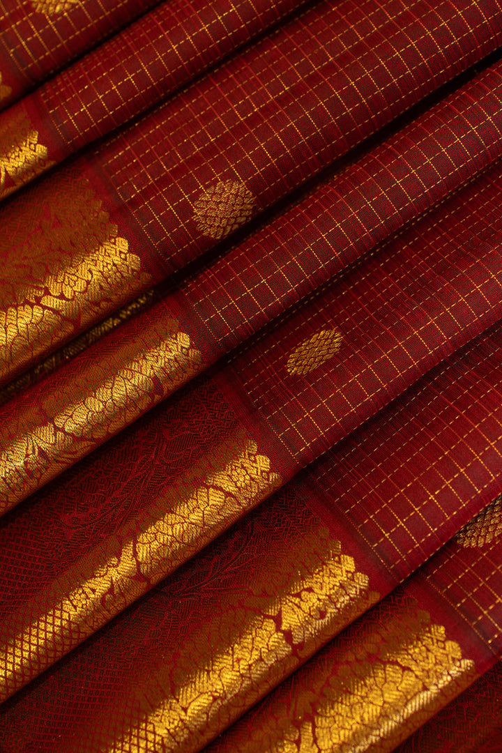 Arakku maroon vairaoosi checks pure Kanchipuram silk saree