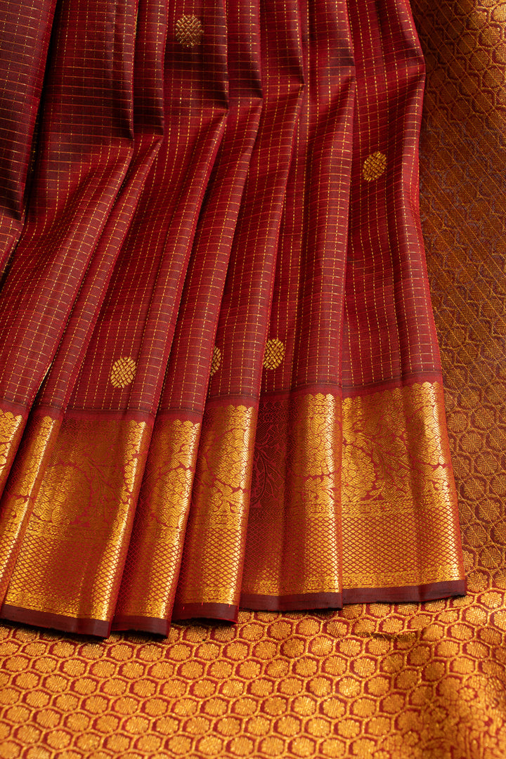 Arakku maroon vairaoosi checks pure Kanchipuram silk saree