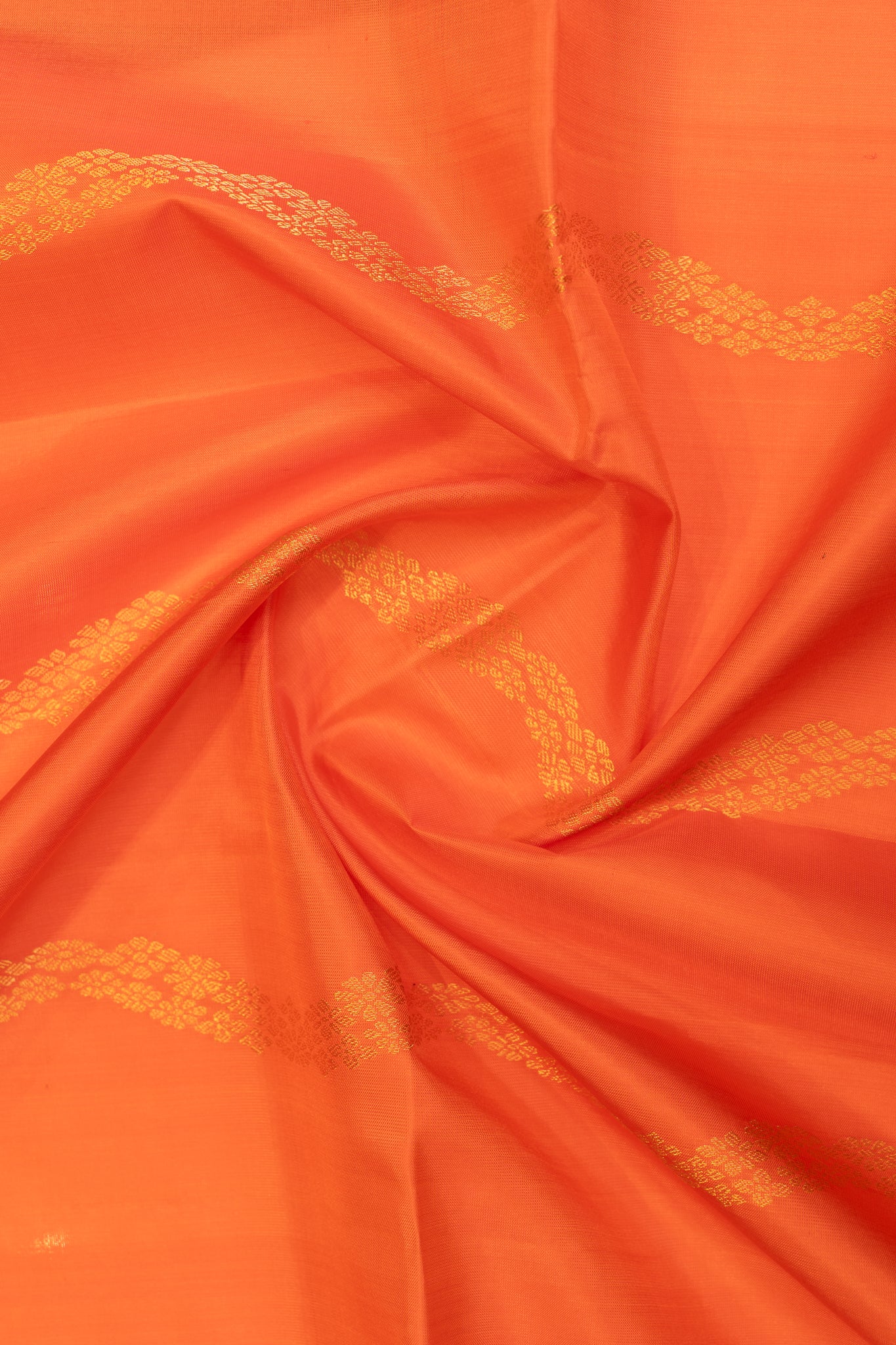 Orange and peacock blue Serpentine stripes pure soft silk saree