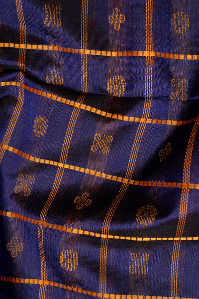 Ink Blue and Mustard Handloom Pure Silk Cotton Saree - Clio Silks