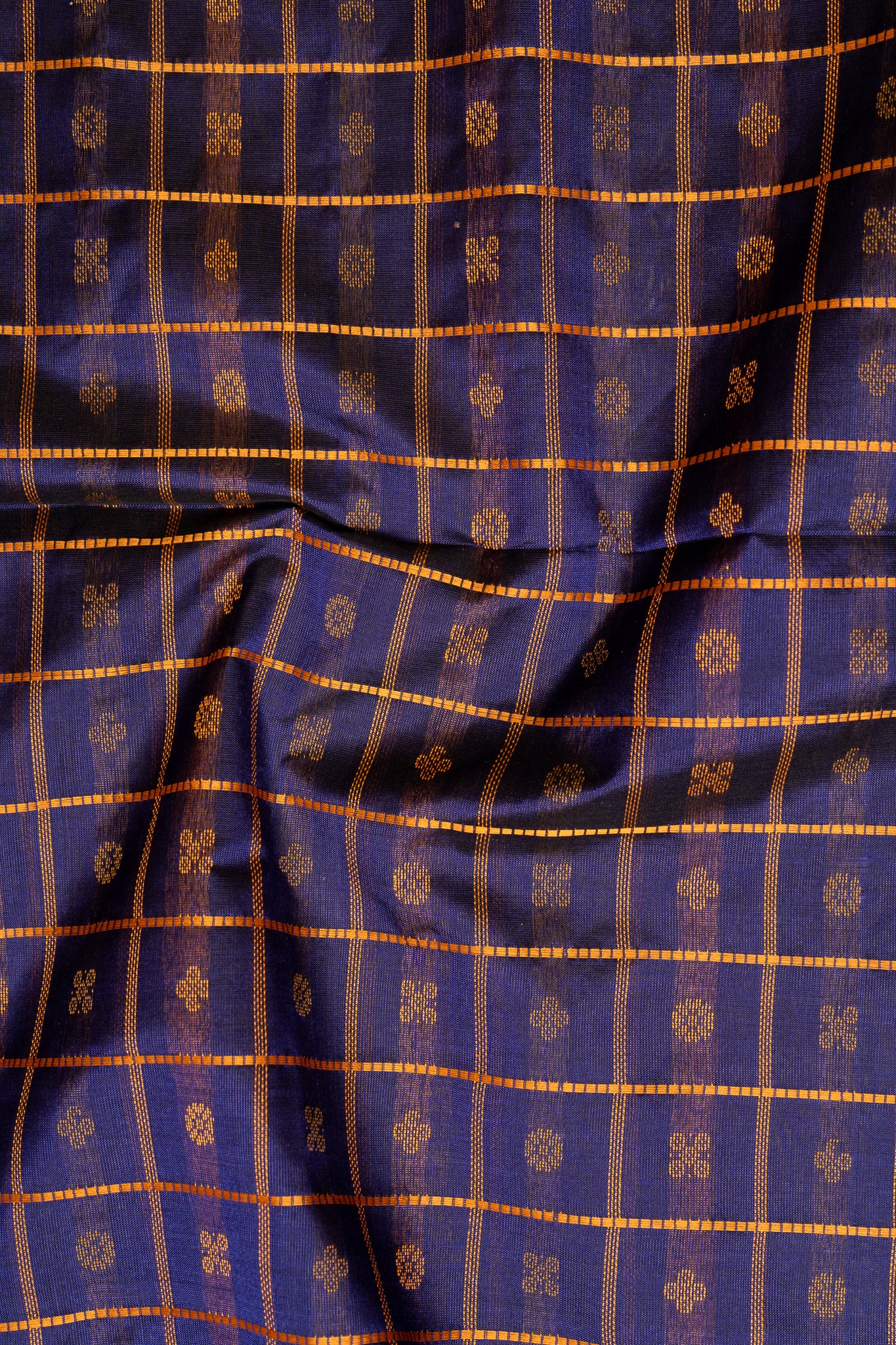 Ink Blue and Mustard Handloom Pure Silk Cotton Saree - Clio Silks