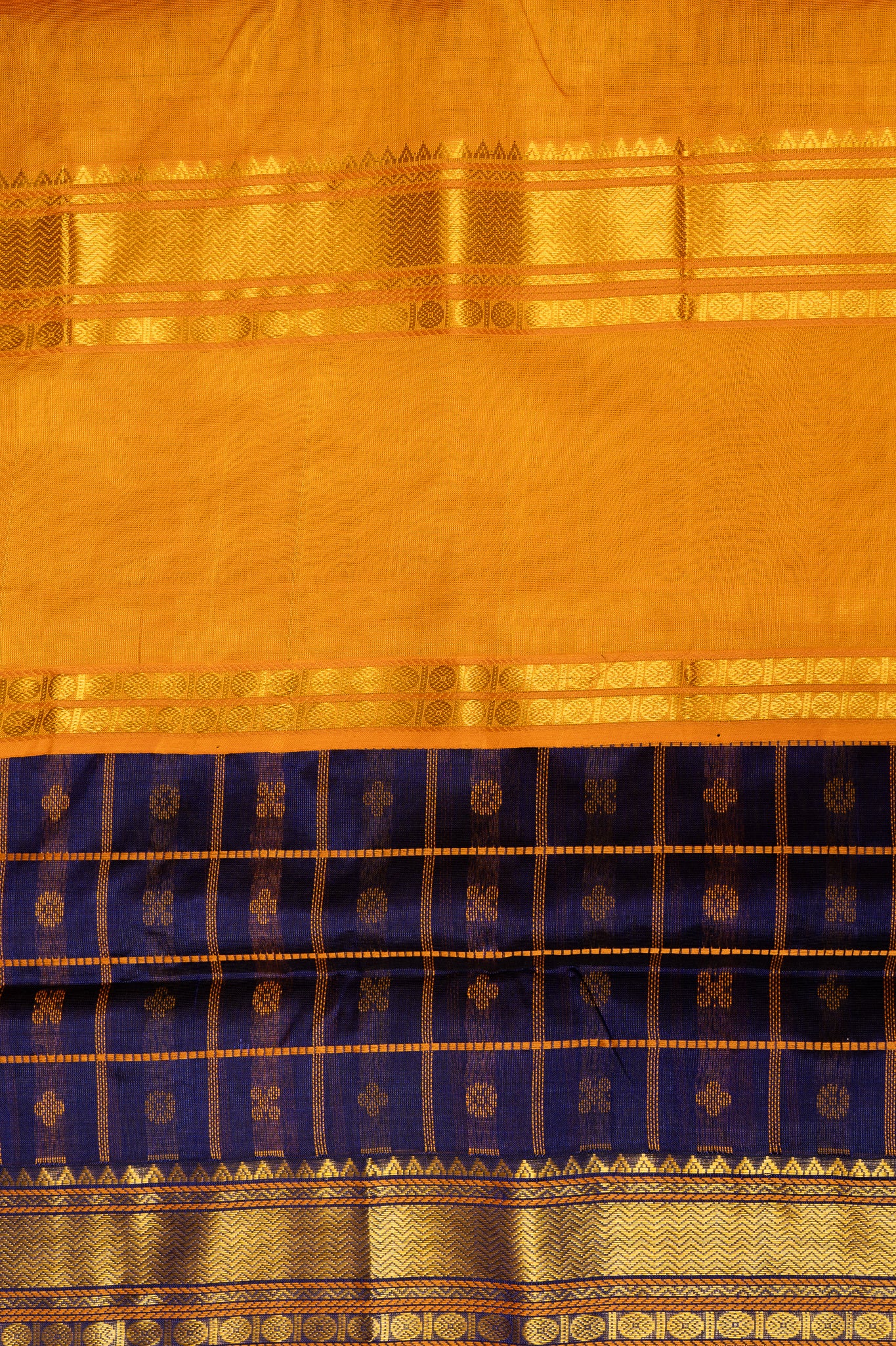 Ink Blue and Mustard Handloom Pure Silk Cotton Saree - Clio Silks