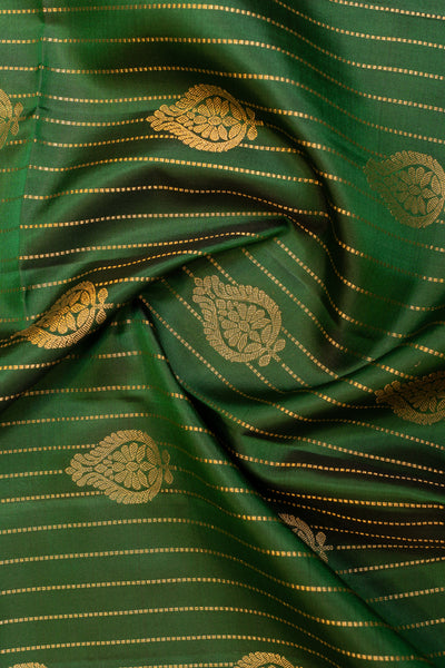 Bottle green ornamental stripes pure soft silk saree