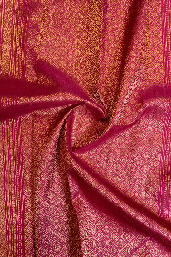 Lotus pink rettai pettu pure Kanchipuram silk saree