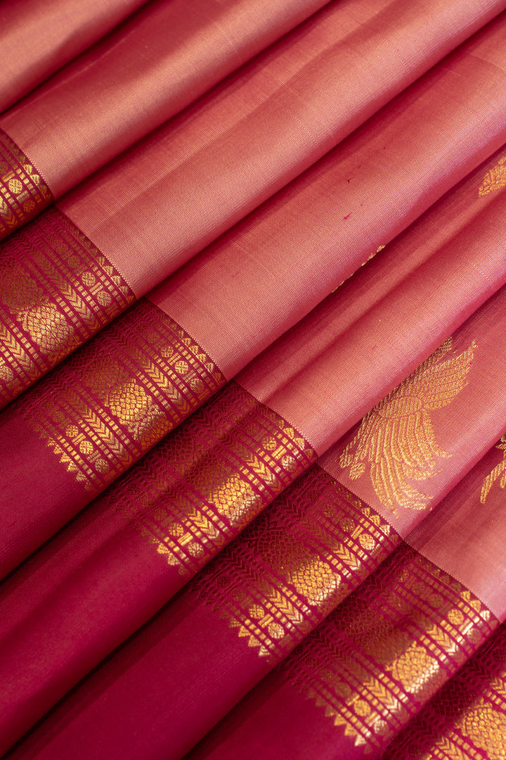 Lotus pink rettai pettu pure Kanchipuram silk saree