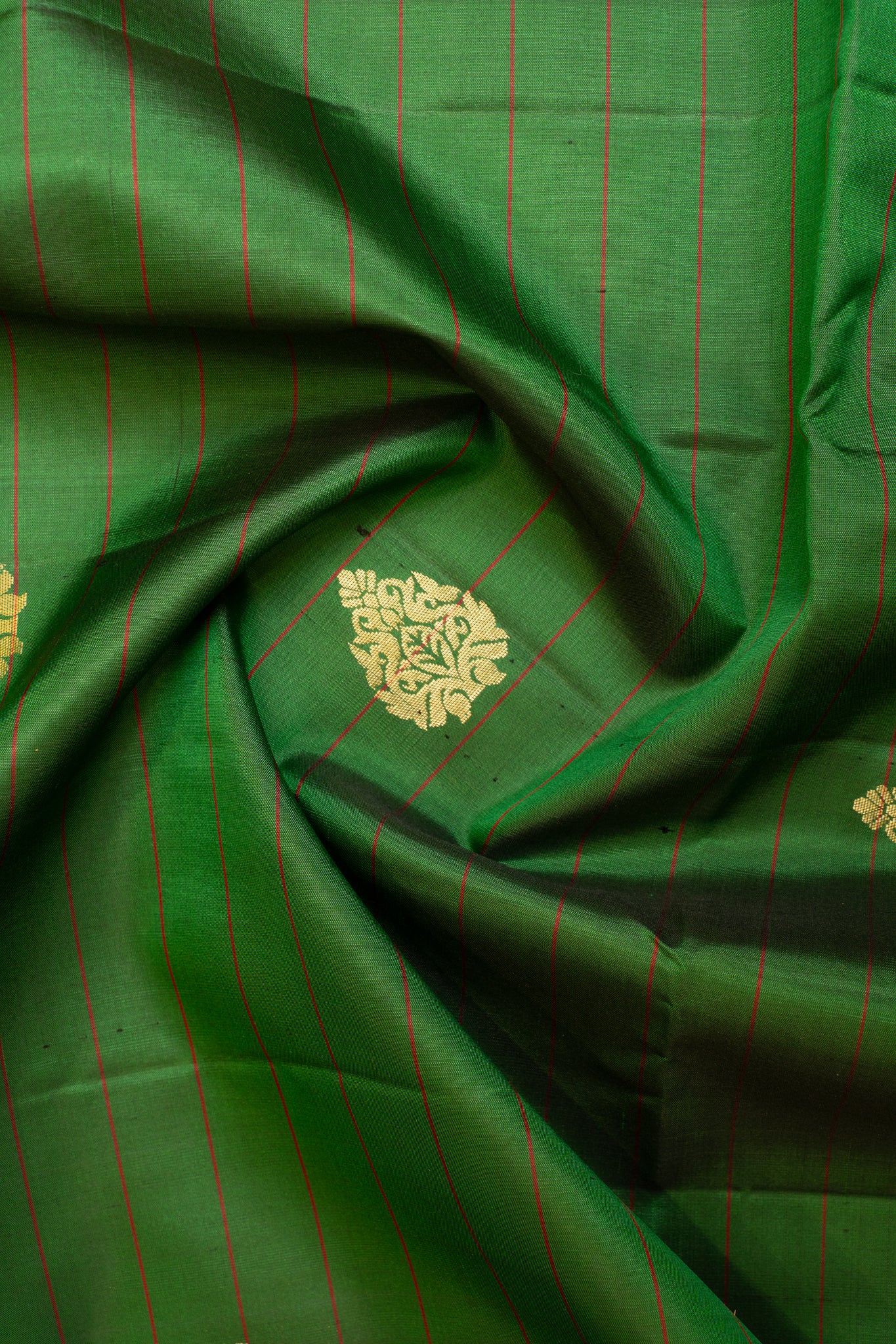 Emerald green Stripes pure soft silk saree