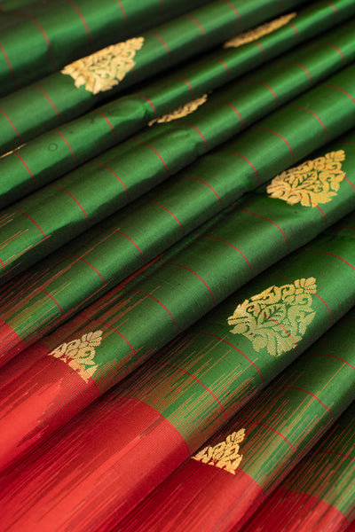 Emerald green Stripes pure soft silk saree