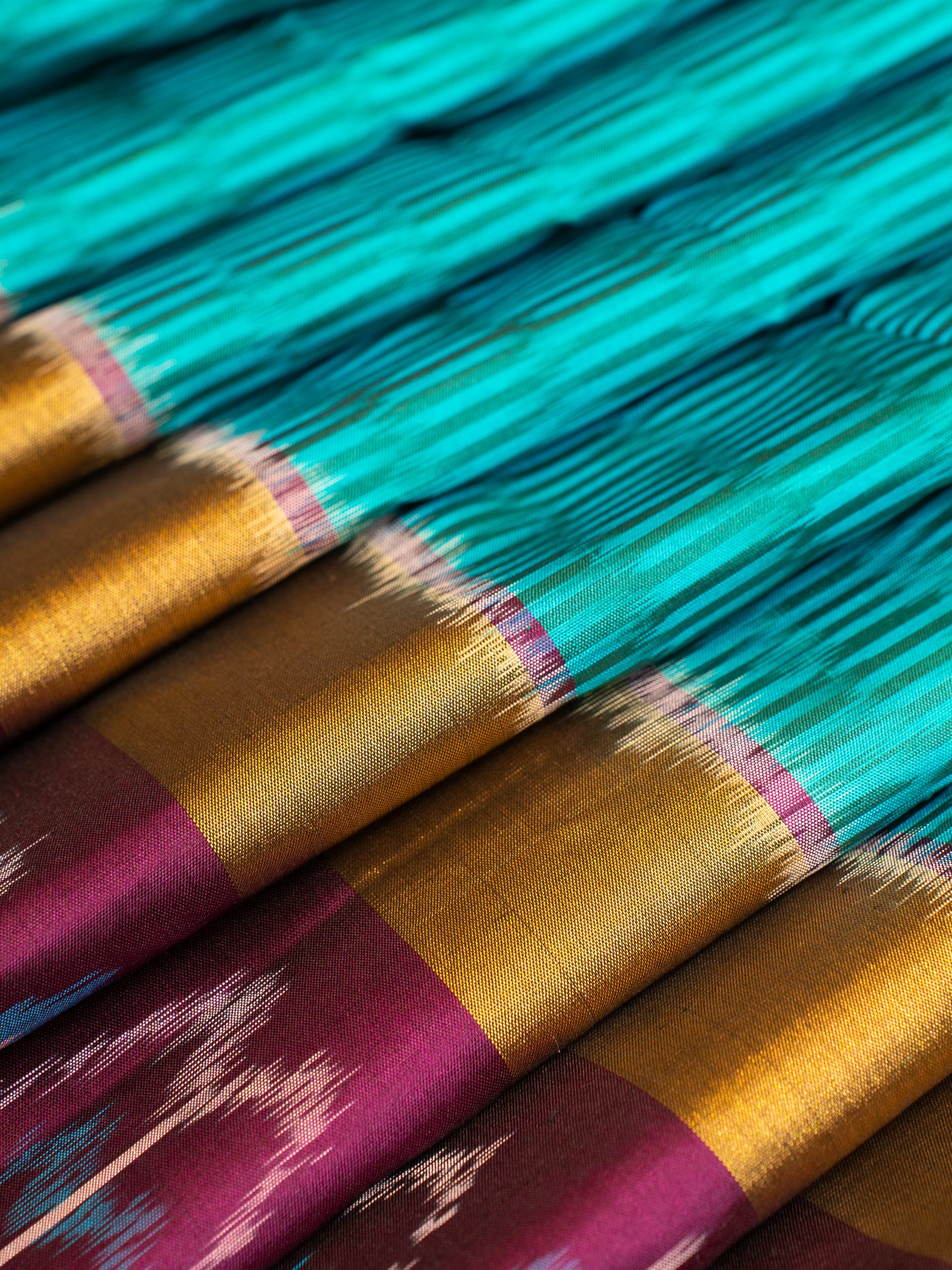 Blue and Purple Pure Ikat Silk Saree