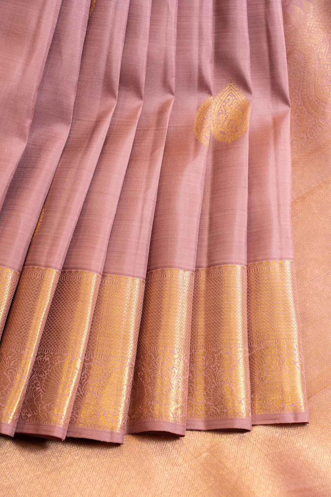 Lilac pink pastel pure Kanchipuram silk saree