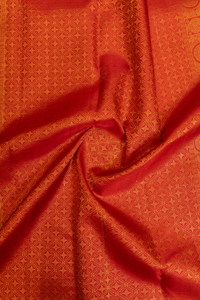 Vermillion red pure Kanchipuram silk saree