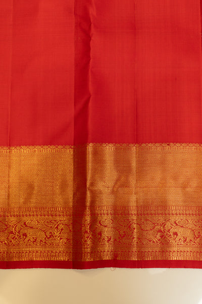 Vermillion red pure Kanchipuram silk saree