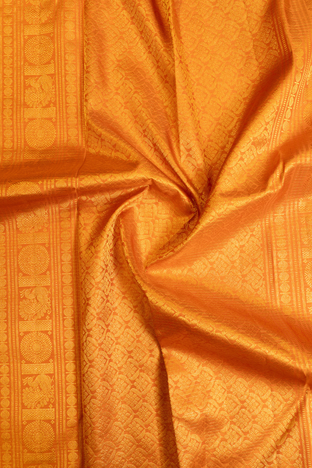Orange vairaoosi checks and motifs pure Kanchipuram silk saree