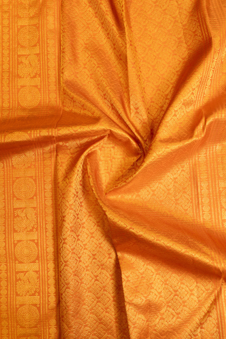 Orange vairaoosi checks and motifs pure Kanchipuram silk saree