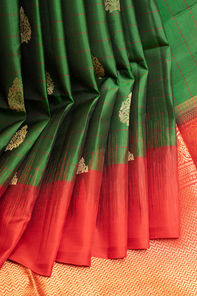 Emerald green Stripes pure soft silk saree