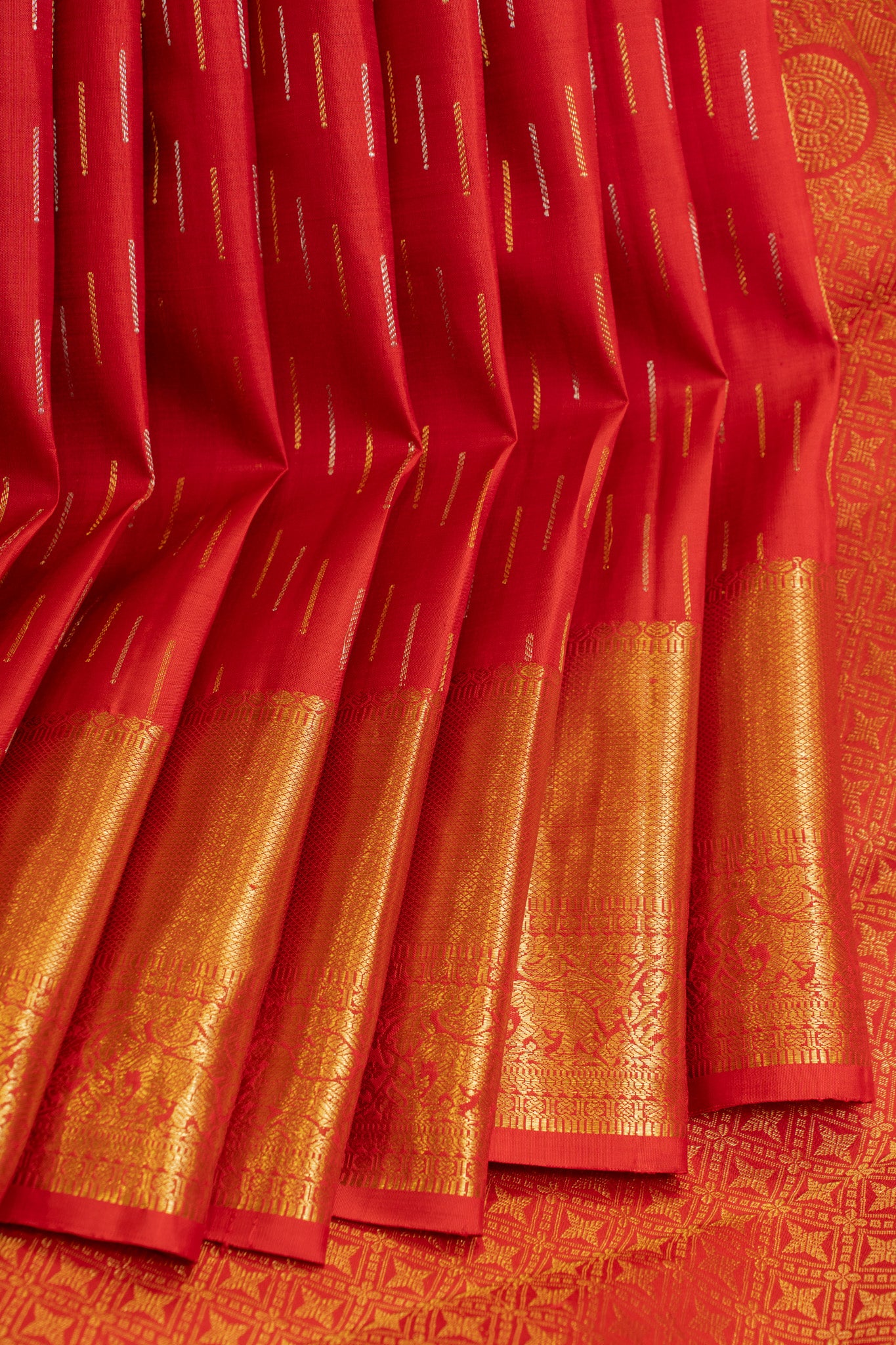 Vermillion red pure Kanchipuram silk saree