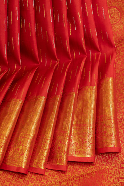 Vermillion red pure Kanchipuram silk saree