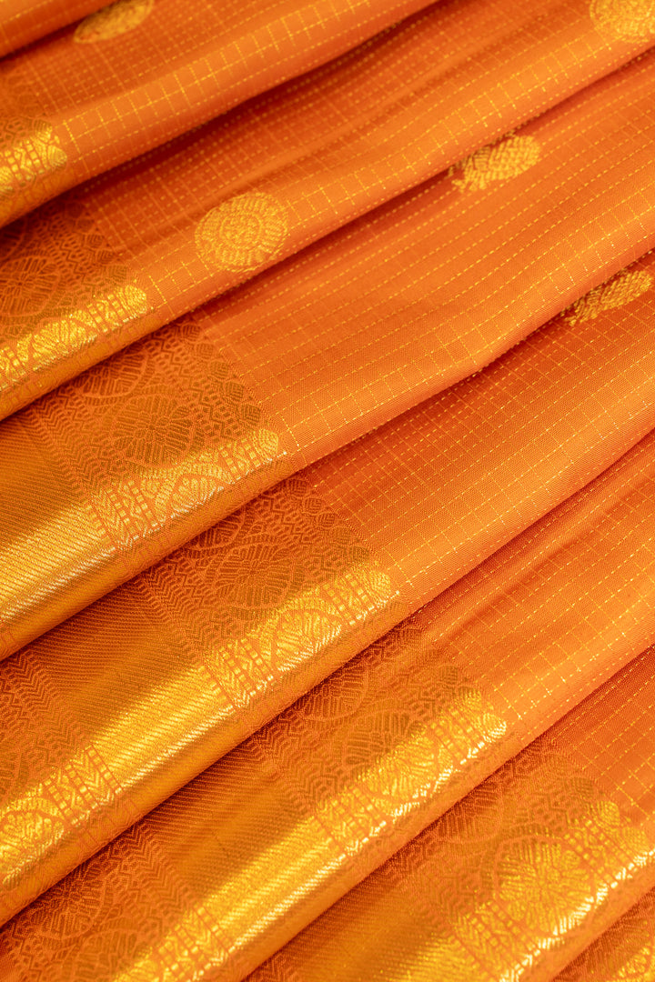Orange vairaoosi checks and motifs pure Kanchipuram silk saree