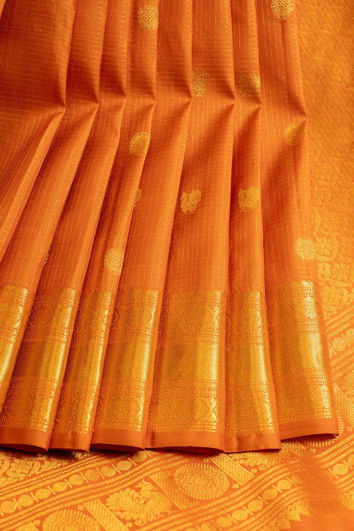 Orange vairaoosi checks and motifs pure Kanchipuram silk saree
