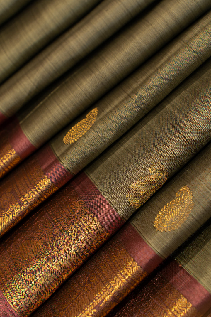 Lava grey and maroon traditional pure Kanchipuram silk saree