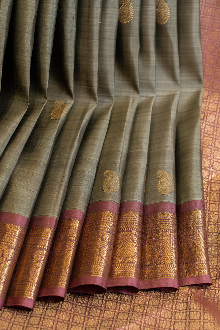 Lava grey and maroon traditional pure Kanchipuram silk saree