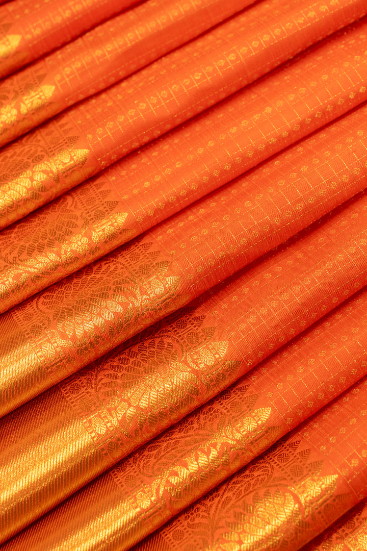 Orange Muthu zari brocade pure Kanchipuram silk saree