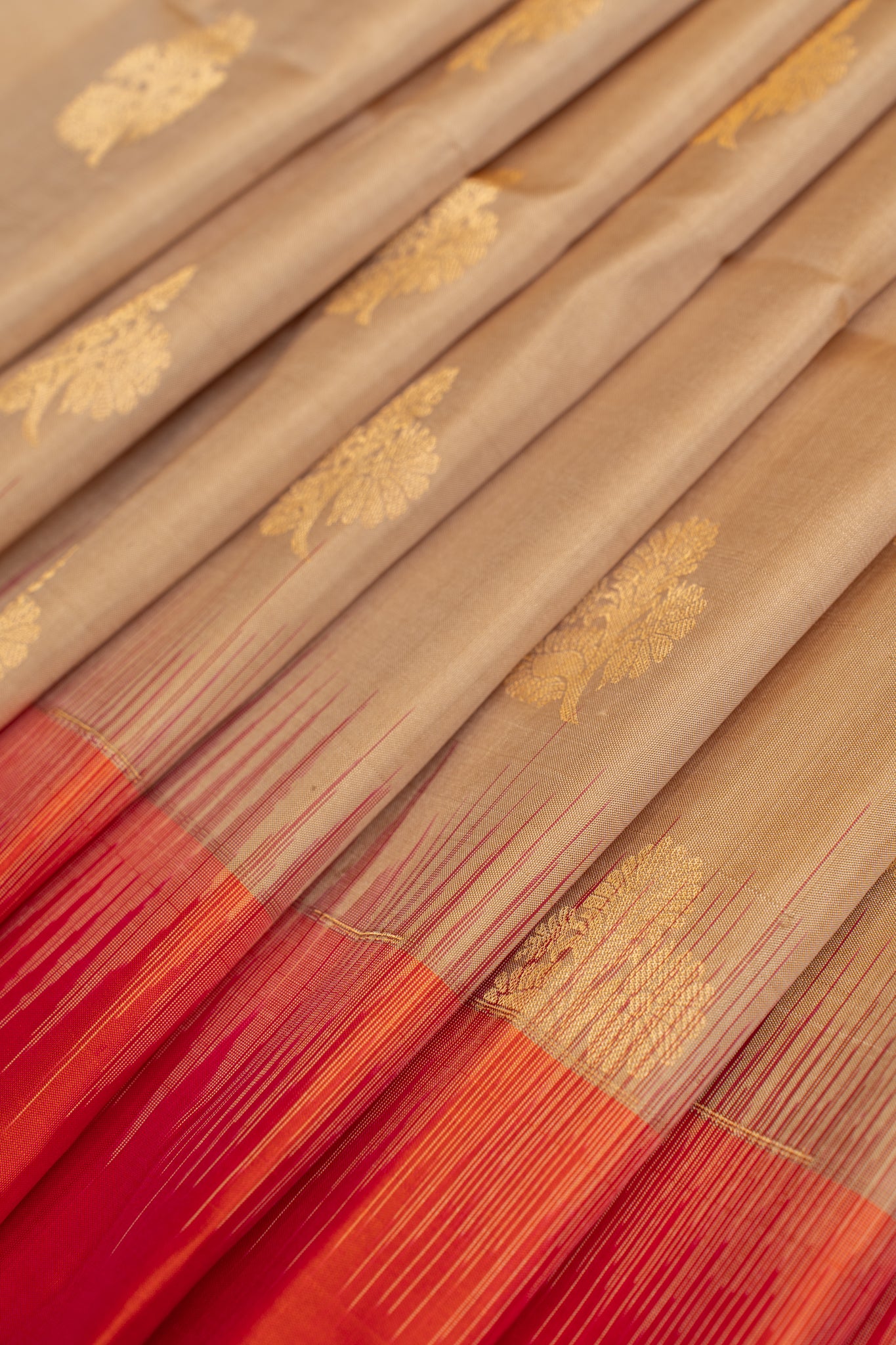 Beige and peach tie and dye pure soft silk saree