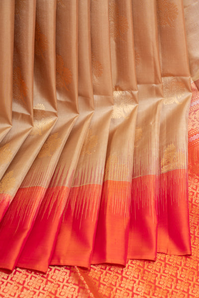 Beige and peach tie and dye pure soft silk saree