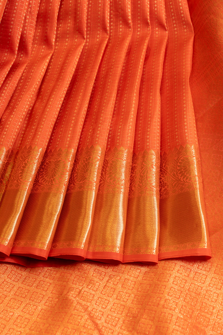 Orange Muthu zari brocade pure Kanchipuram silk saree