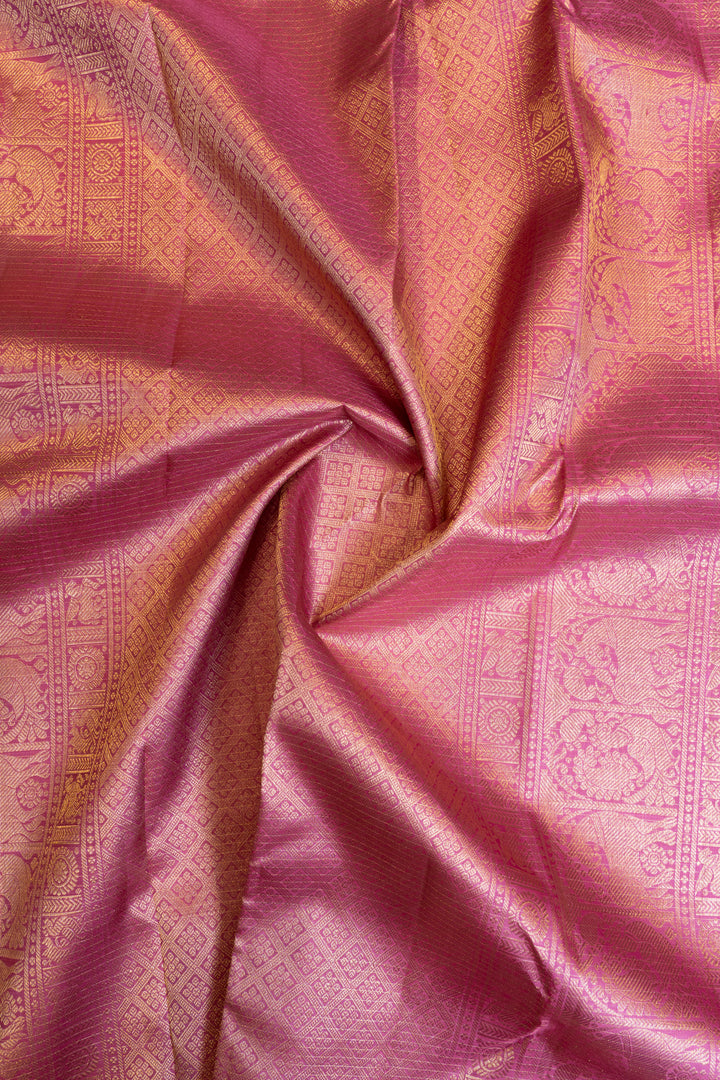 Lilac pink Muthu zari checks pure Kanchipuram silk saree