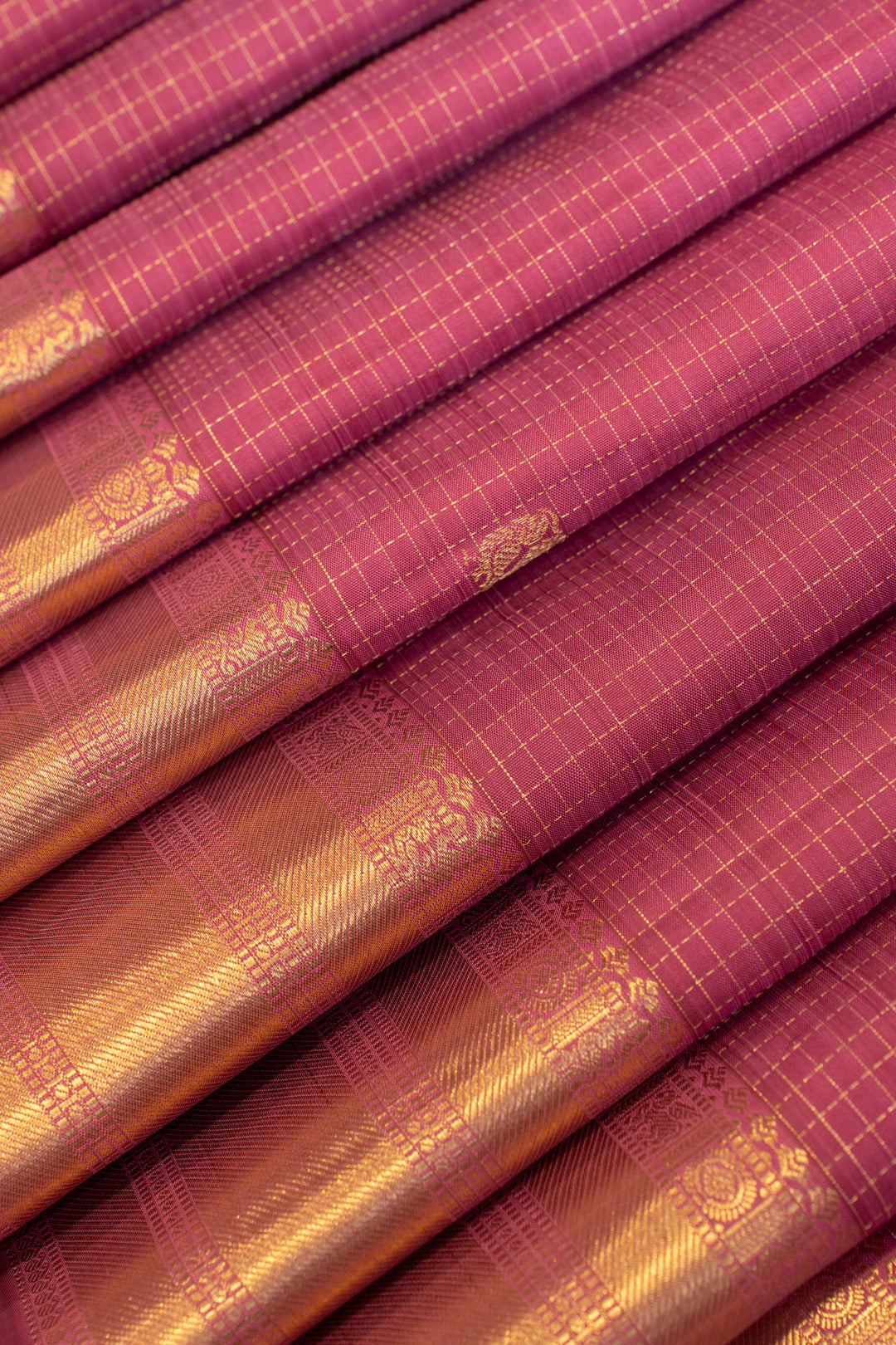 Lilac pink Muthu zari checks pure Kanchipuram silk saree