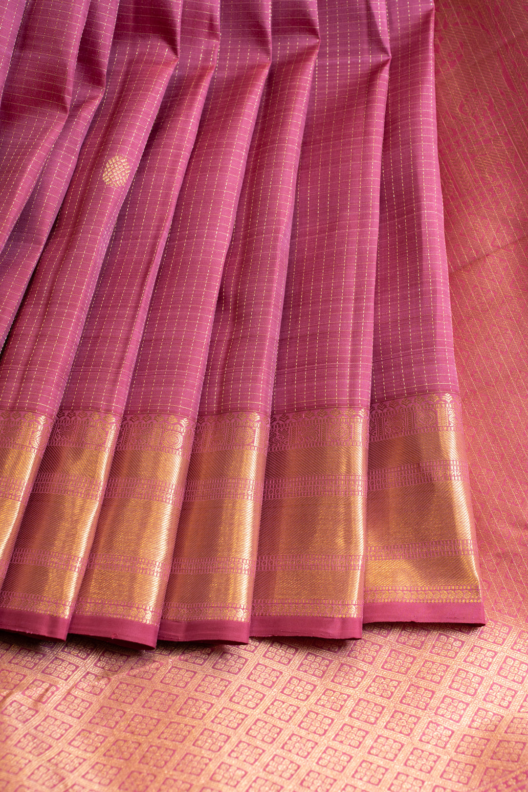 Lilac pink Muthu zari checks pure Kanchipuram silk saree