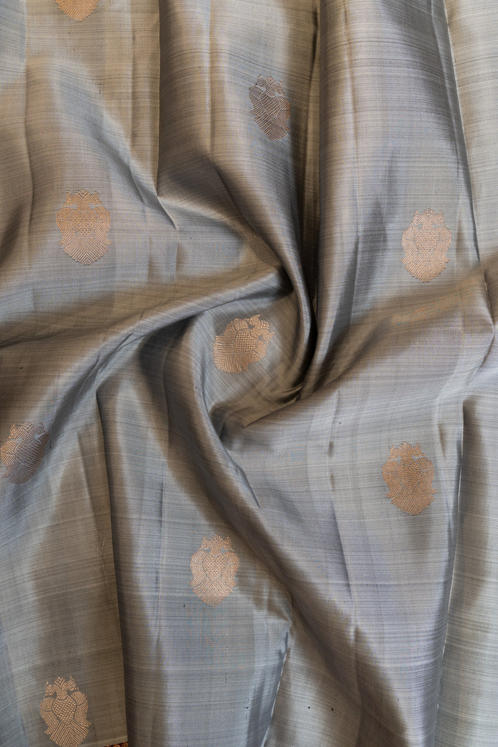 Grey and purple iruthalaipakshi pure Kanchipuram silk saree
