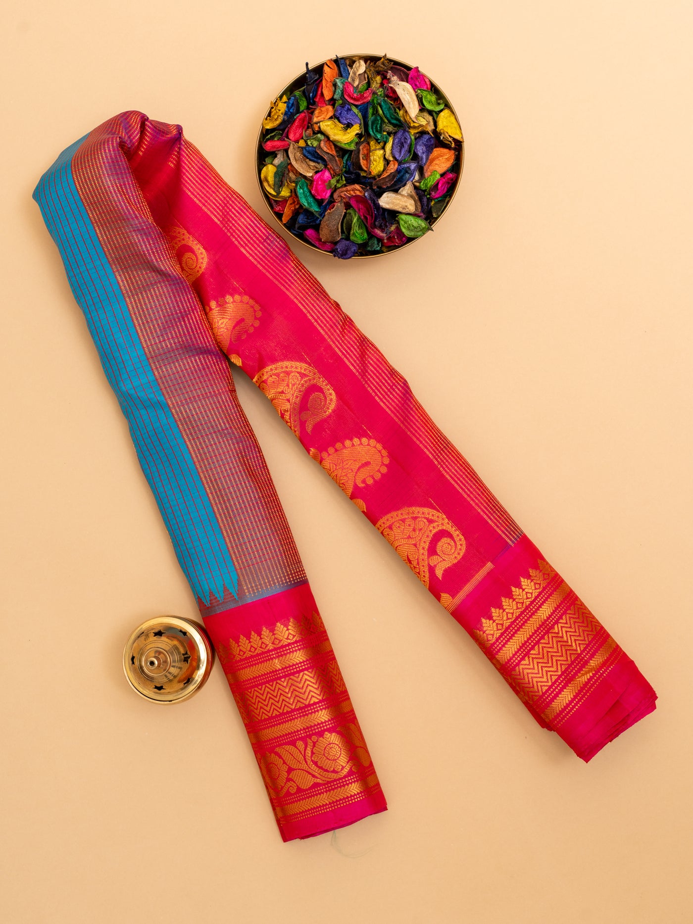 Ananda blue and Rani pink pure Gadwal silk saree