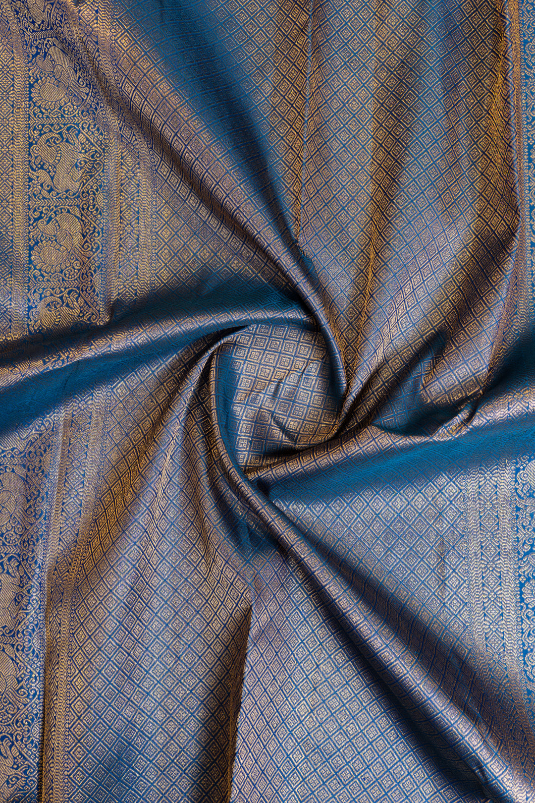 Peacock blue traditional pure Kanchipuram silk saree
