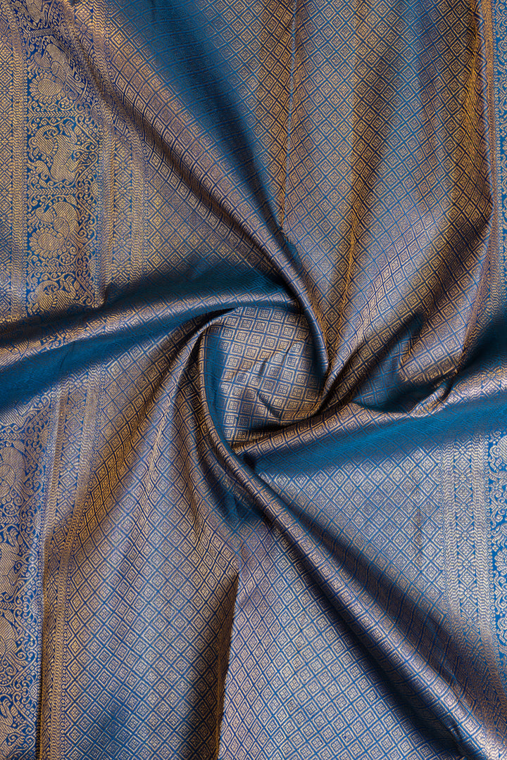 Peacock blue traditional pure Kanchipuram silk saree