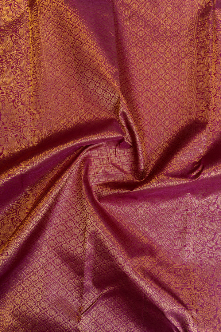 Grey ornamental zari stripes pure Kanchipuram silk saree