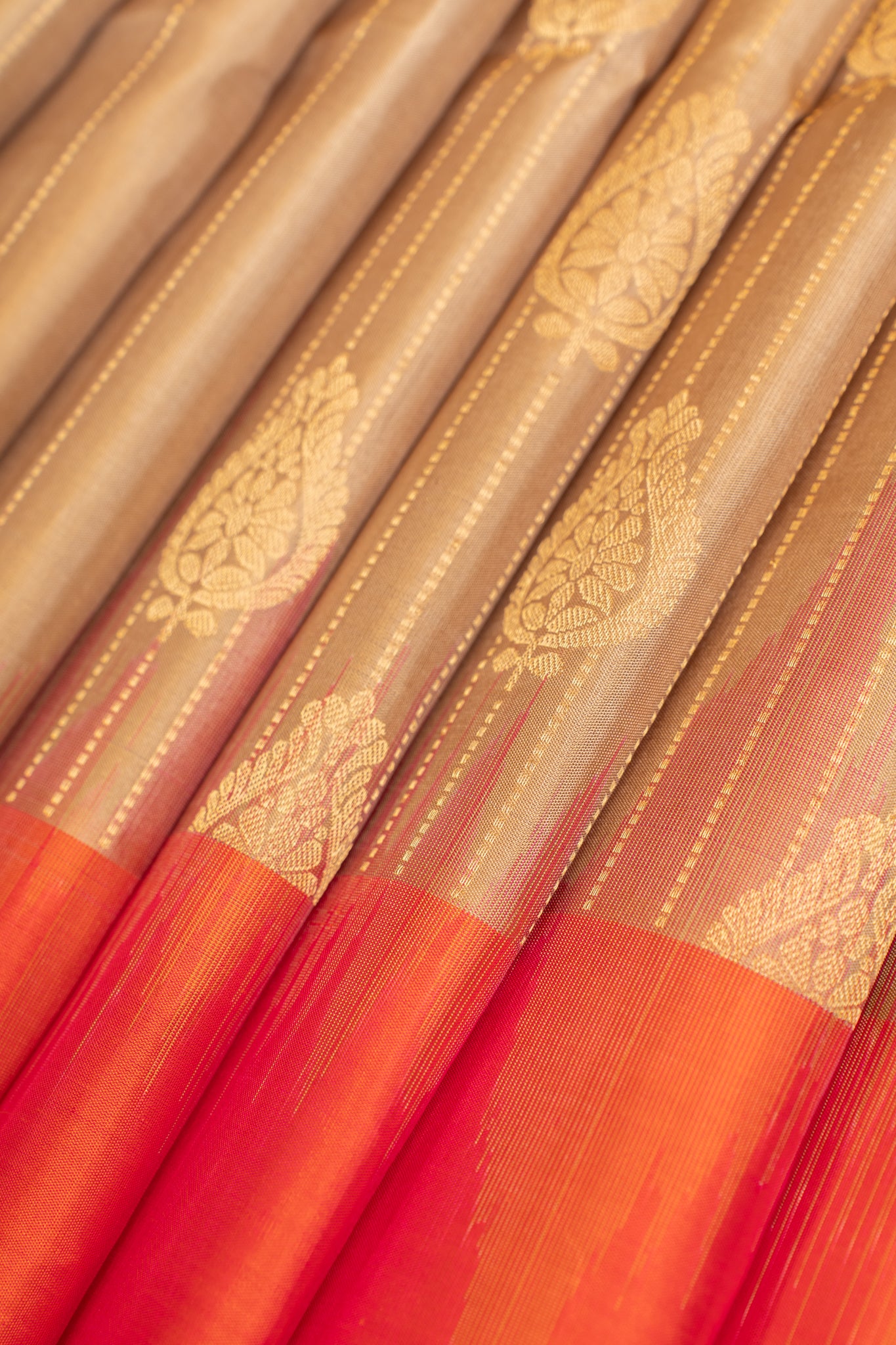 Khaki and peach stripes pure soft silk saree