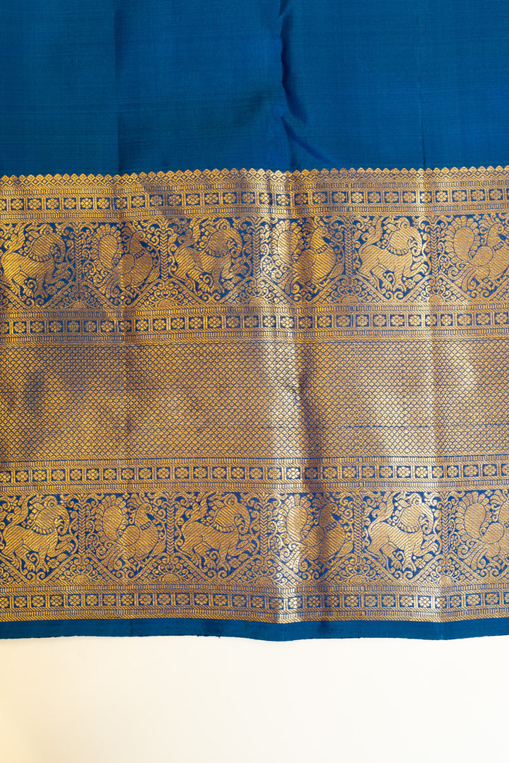 Peacock blue traditional pure Kanchipuram silk saree