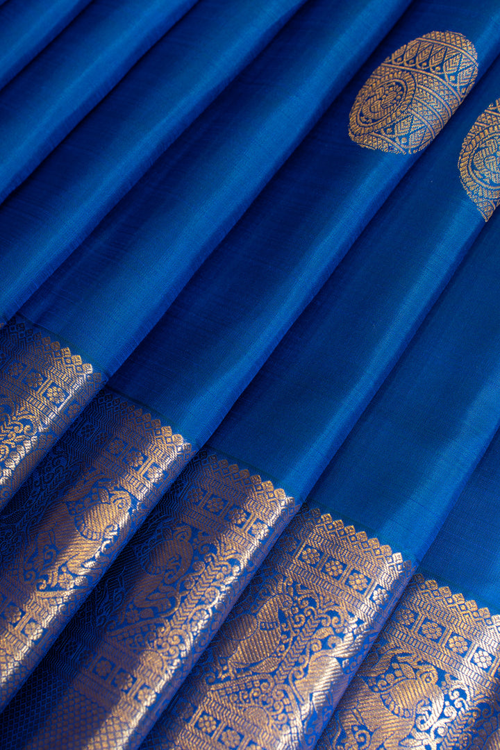 Peacock blue traditional pure Kanchipuram silk saree