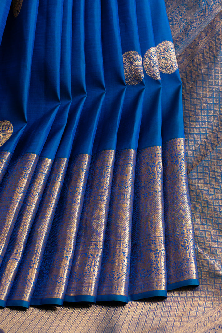 Peacock blue traditional pure Kanchipuram silk saree