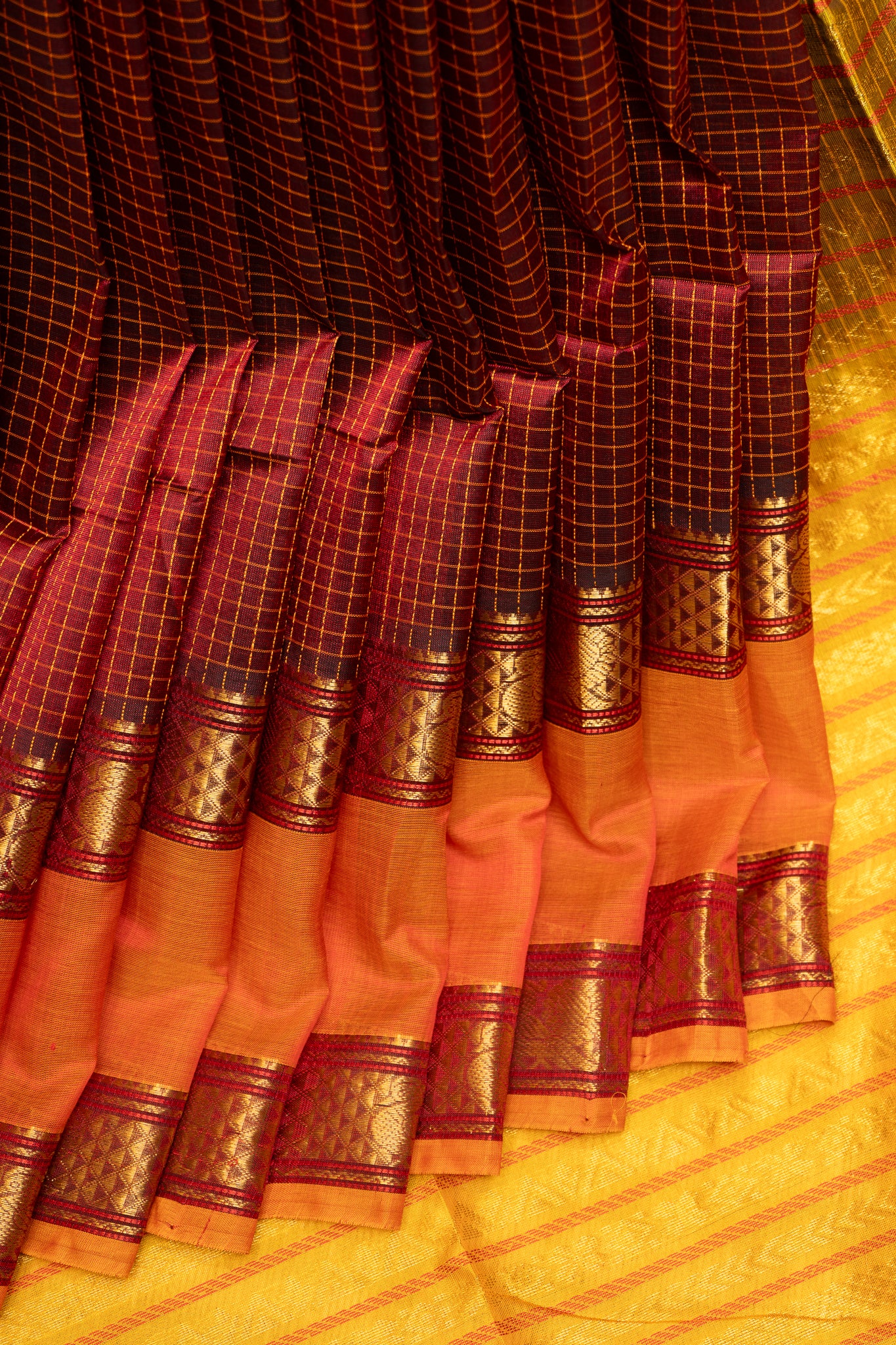 Maroon Checks Handloom Pure Silk Cotton Saree - Clio Silks