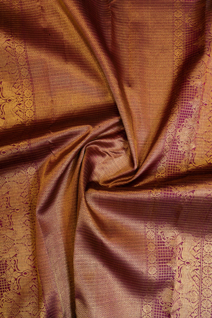 Vadamalli purple vairaoosi stripes pure Kanchipuram silk saree