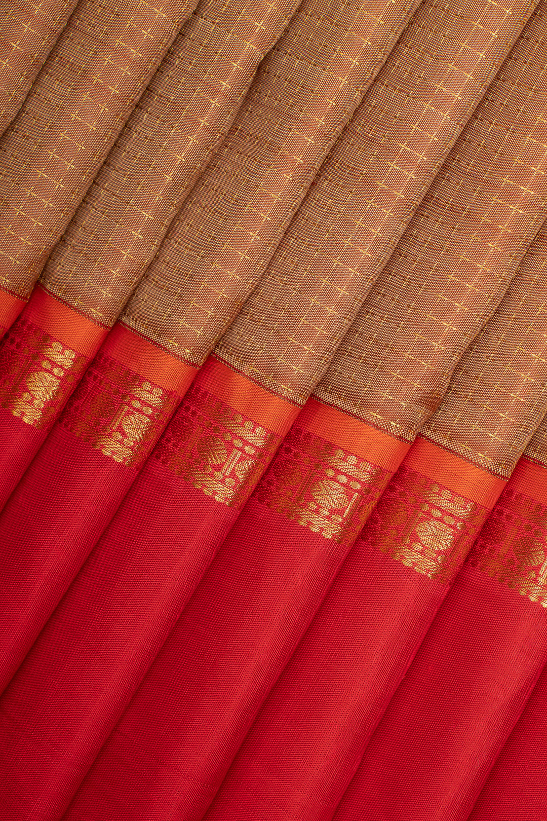 Khaki and Red Plus Butta Pure Kanchipuram Silk Saree