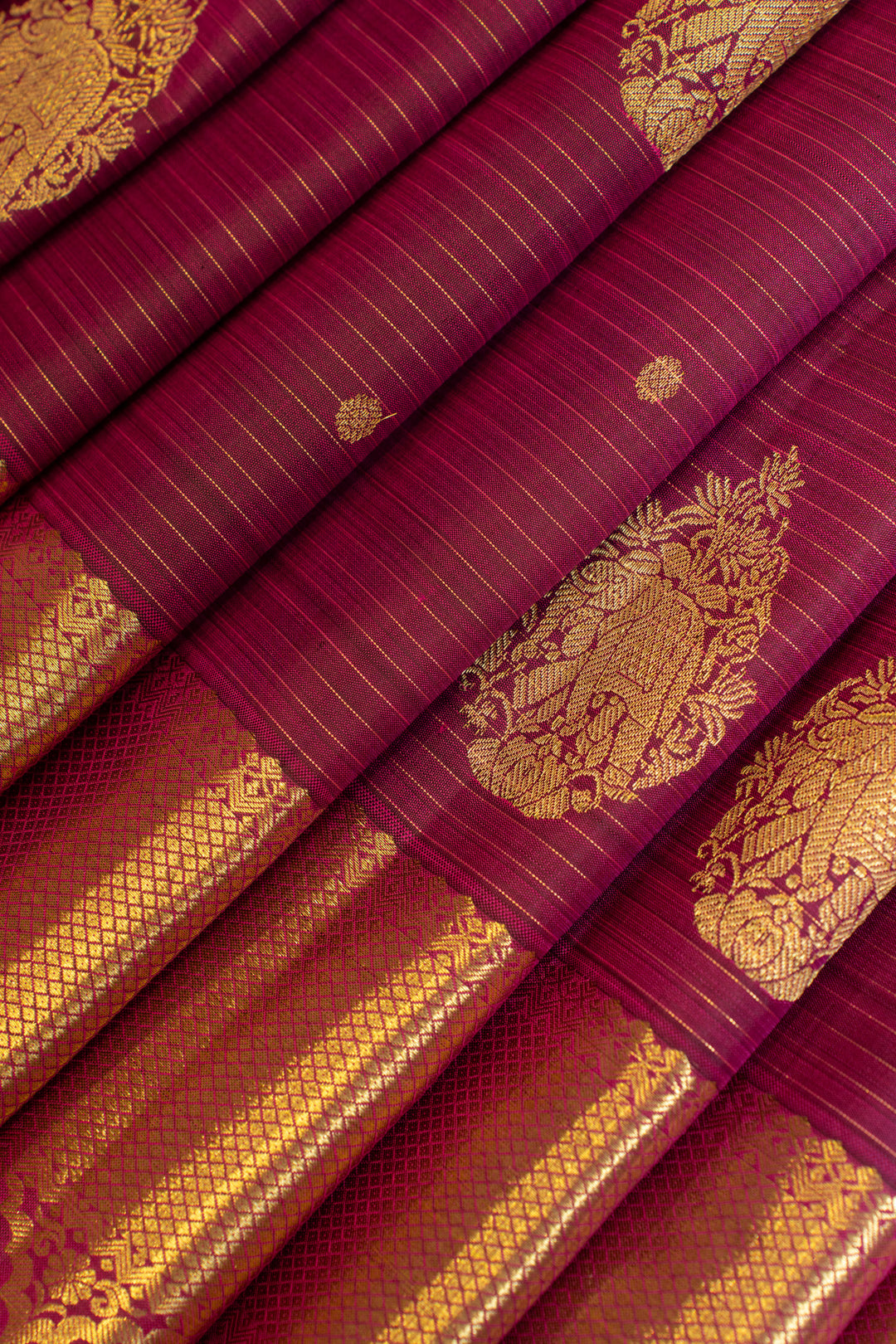 Vadamalli purple vairaoosi stripes pure Kanchipuram silk saree