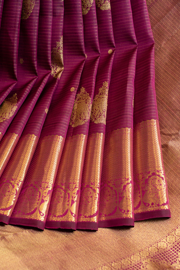 Vadamalli purple vairaoosi stripes pure Kanchipuram silk saree