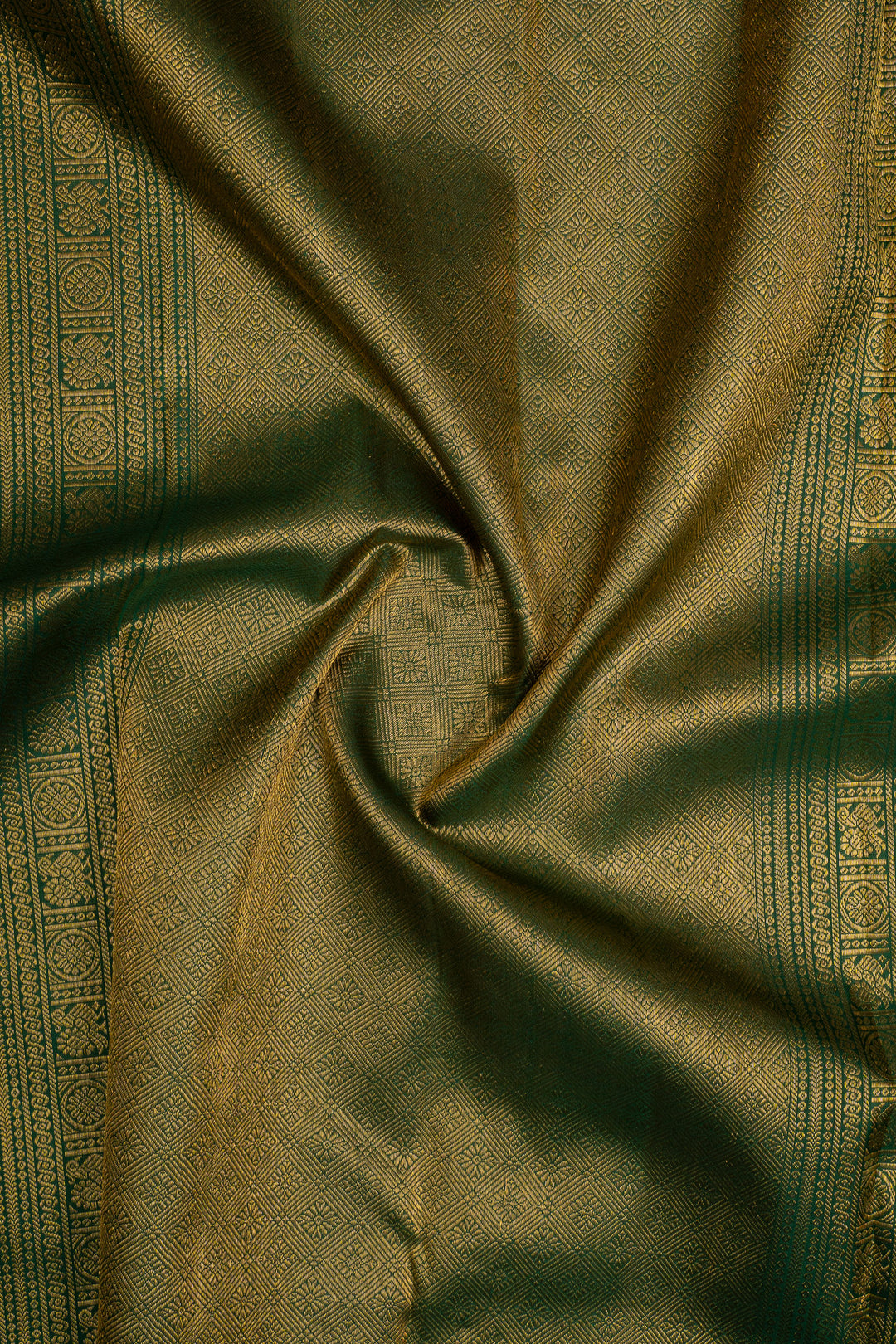 Rust Orange and Green Pure Kanchipuram Silk Saree