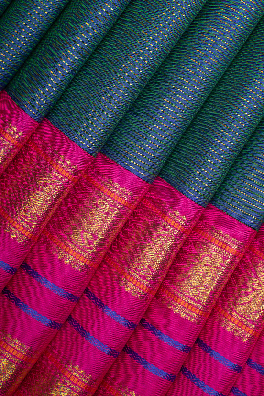 Peacock Blue and Magenta Vairaoosi Pure Kanchipuram Silk Saree