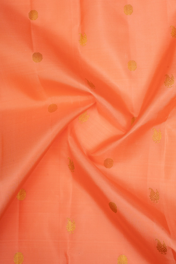Coral Peach and Blue Traditional Pure Kanchipuram Silk Saree