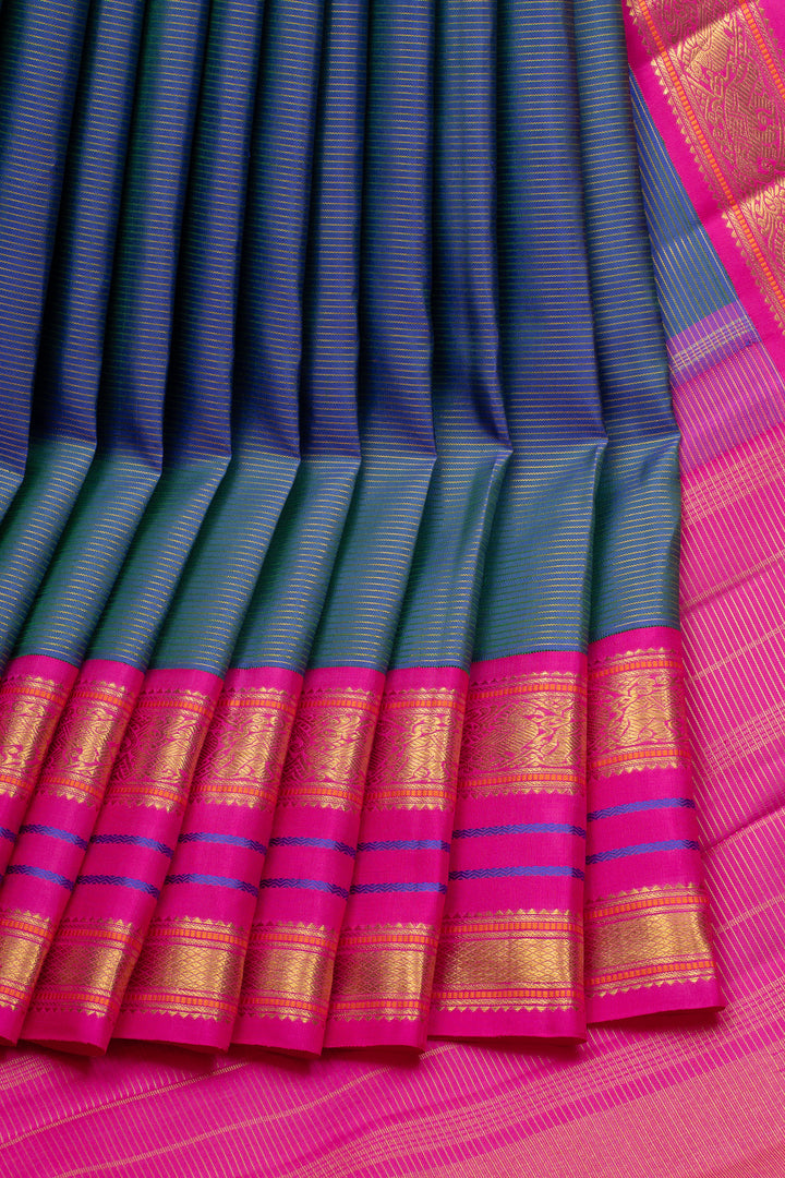 Peacock Blue and Magenta Vairaoosi Pure Kanchipuram Silk Saree
